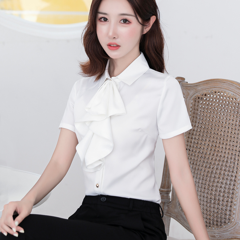 Shirt Woman Superior Sense Style 2022 New Short Sleeve Snowspinning Blouse Summer Thin foreign pie white Career Shirt
