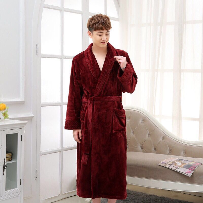 Wine Red & ColorAutumn and winter Flannel thickening lengthen robe female winter have more cash than can be accounted for lovers Bathrobe man Big size Coral velvet pajamas