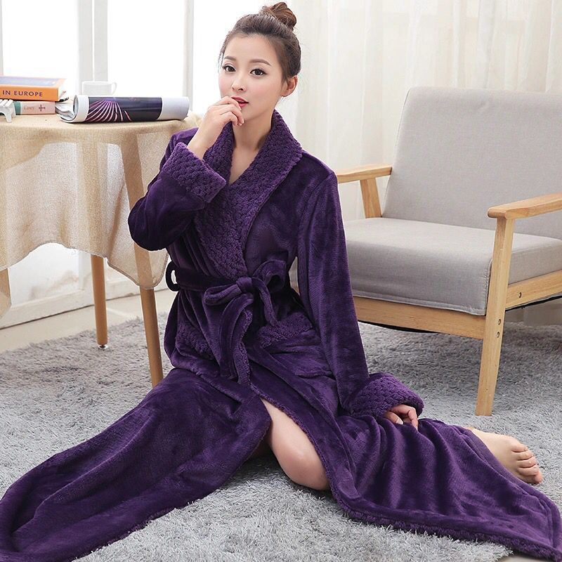 Purple & FemaleAutumn and winter Flannel thickening lengthen robe female winter have more cash than can be accounted for lovers Bathrobe man Big size Coral velvet pajamas