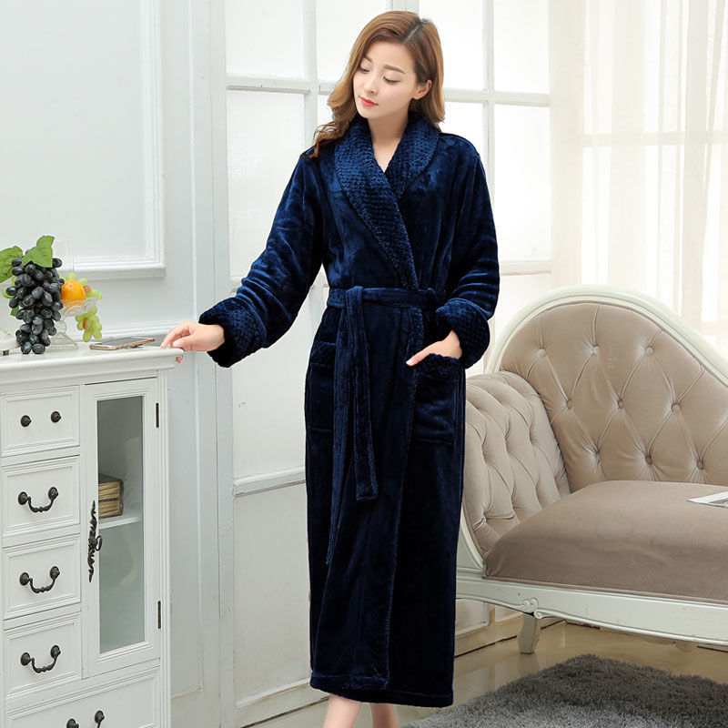 Navy & FemaleAutumn and winter Flannel thickening lengthen robe female winter have more cash than can be accounted for lovers Bathrobe man Big size Coral velvet pajamas