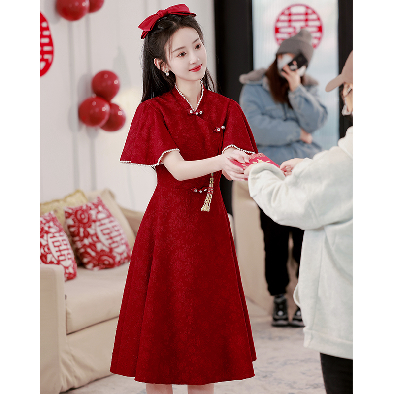 Qipao Toast Dress for Bride 2025 Burgundy Chinese Lace Stand Collar Wedding Dress Engagement Dress Summer