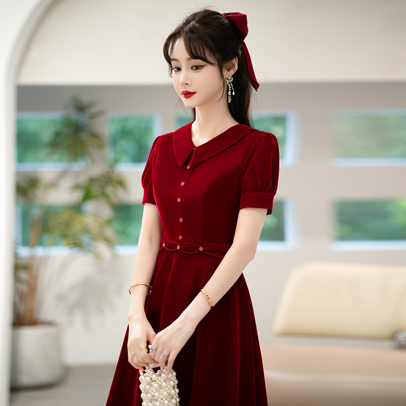 Wedding Dress for the Bride, High-End Burgundy Color, Can Be Worn Casually, Suitable for Weddings, Engagements, Homecoming, Casual Wear, Winter