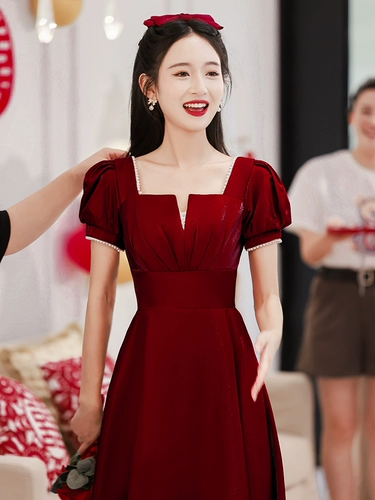 Зимнее вечернее платье, бордовое короткое милое свадебное платье, подходит для подростков