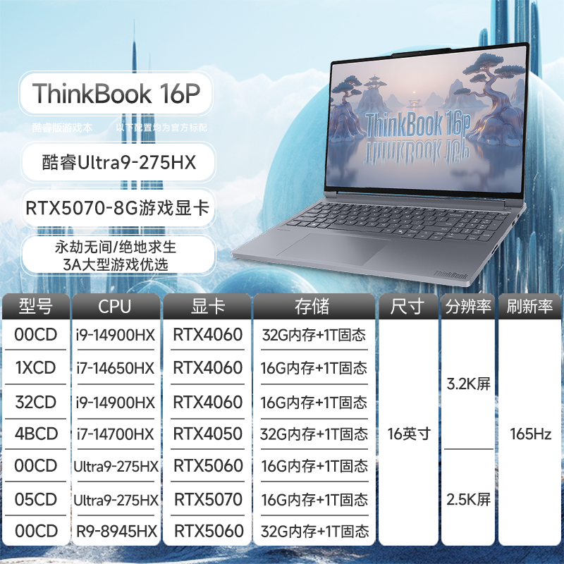 [24 месяцев беспроцентная рассрочка] Lenovo ThinkBook16P 2025 новая 14-е поколение Core i7/i9 ULtra7/9 16-дюймовый игровой ноутбук производительный RTX5070 независимый дисплей ThinkPad