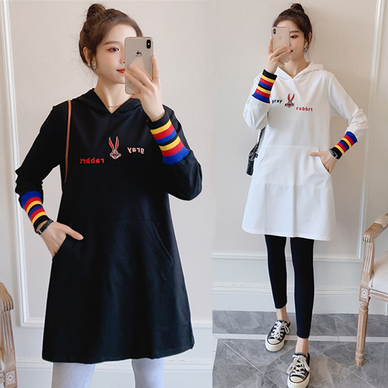 Pregnant Woman Spring Clothing Suit Fashion style Jacket Loose Medium Long Version Sweatshirt Long Sleeve Spring Autumn Tide Spicy Mother Personality Two Sets