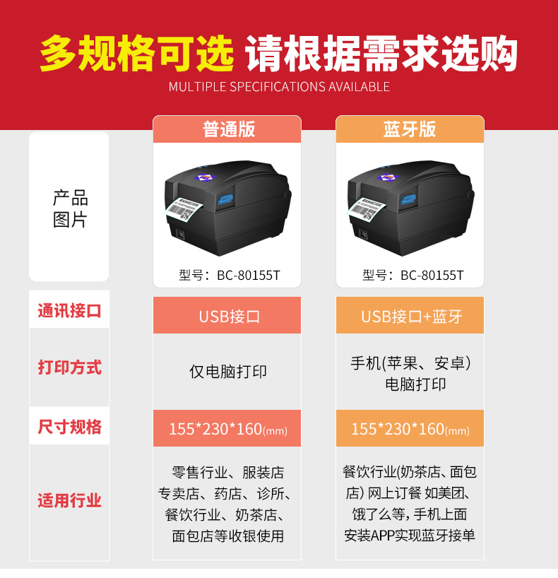 Aibo 80155T máy in nhãn nhiệt mã vạch máy in tự dính Mã QR thương hiệu điện thoại di động Bluetooth siêu thị trang sức trà cửa hàng quần áo thẻ mã vạch giá máy in nhãn - Thiết bị mua / quét mã vạch