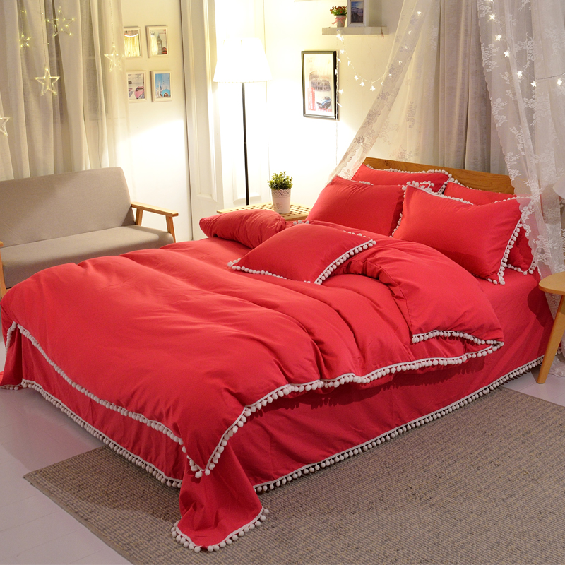 Ins net red lê hoa bóng pompom Bắc Âu đơn giản quilt mảnh duy nhất màu rắn 1.8 m 2.0 m duy nhất chăn bộ đồ giường