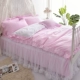 Hàn Quốc công chúa ngủ phong cách váy một gia đình bốn bông chăn bông ren lụa trắng sinh viên giường 1.8m - Bộ đồ giường bốn mảnh chăn ga gối đệm màu hồng