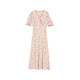 SimpleRetro Pink Peach Sparkling Water French Floral Dress Women's Summer V-Neck Puff Sleeve Slim Tea Break Dress