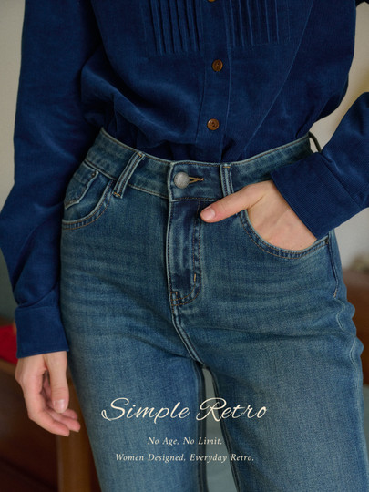 SimpleRetro Moonlight Terrace American Retro Leicht elastische Neun-Punkt-Jeans Damen Small Foot Zigarettenhose Lange Hose