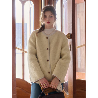 SimpleRetro长街冬歌 羊毛圈圈毛夹棉两面穿棉服外套女冬短款上衣