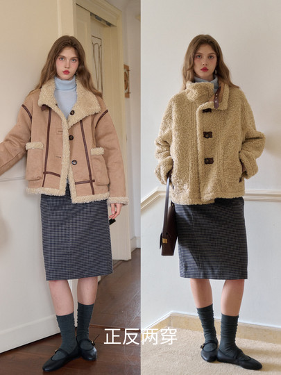 SimpleRetro Yilu Traveler chaqueta de moto todo en uno de piel francesa de dos prendas top de sherpa de imitación para mujer