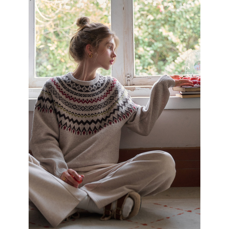 Simpleretro Winter Harbor All-Wool Round Neck Cable Knit Fair Isle Sweater for Women, Lazy and Soft Knitwear Simpleretro Winter Harbor All-Wool Round Neck Cable Knit Fair Isle Sweater for Women, Lazy and Soft Knitwear