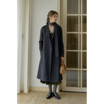 SimpleRetro高级感长款羊毛双面呢大衣女