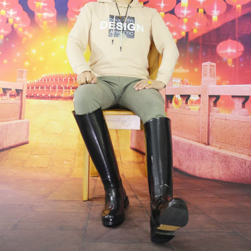 New open-edged beaded cowhide boots one-foot pedal biker boots tailored cowhide neri equestrian riding boots