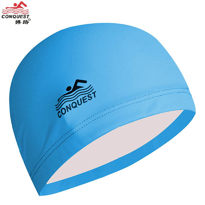 Pulsation PU coated male and female professional swimming cap waterproof without stranglehead nylon fabric high elastic pure color