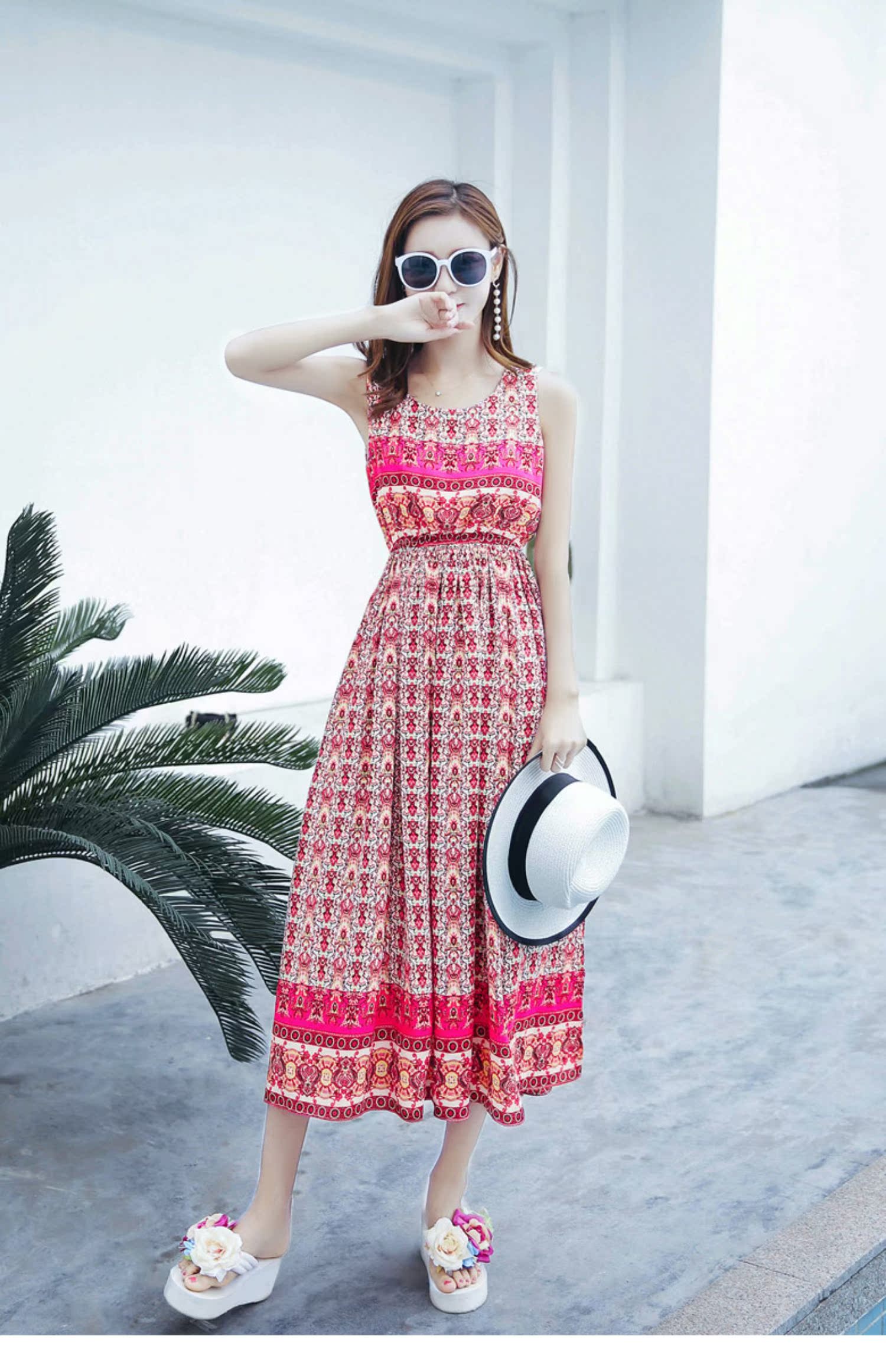 Mùa hè mới của phụ nữ thon thả không tay đầm voan váy dài boho váy đi biển bên bờ biển - Váy dài váy dáng dài đẹp
