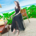 Mùa hè mới của phụ nữ màu đen mỏng lớn swing voan váy dài boho váy đi biển bên bờ biển - Váy eo cao 	váy nhung xếp ly eo Váy eo cao