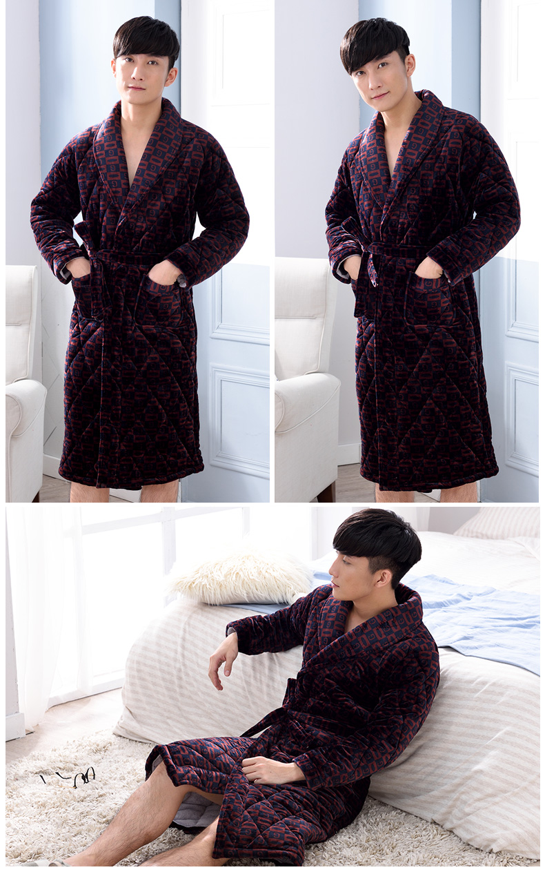 Flannel chần áo choàng nam mùa đông dày áo choàng dài nam đồ ngủ kích thước lớn san hô nhung mùa thu và mùa đông ấm áp áo ngủ 2 dây