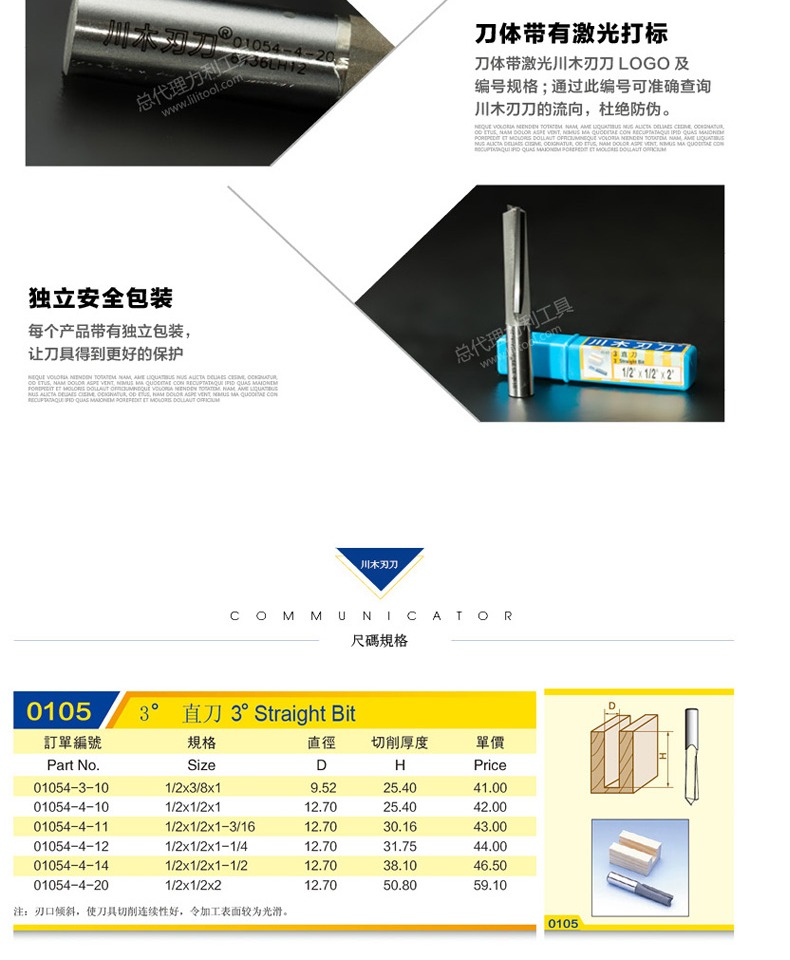 lưỡi máy cắt cỏ Lưỡi cắt thẳng Chuanmu Dao cắt thẳng 3 ° Dao chế biến gỗ Công cụ cắt chuyên nghiệp dao phay 0105 mũi khoan thép