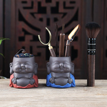 Ceramic household tea ceremony ebony wood tea ceremony tea tube Maitreya Buddha six gentlemen set tea accessories tea brush tea clip