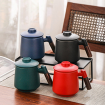 Ceramic office cup Japanese Rough ceramic cup with covered cup personal drinking teacup household office with filter bubble tea