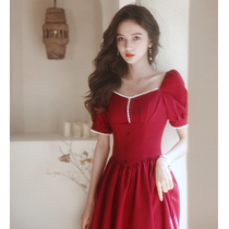 Toast bride winter little wine red engagement dress usually wear back to the door casual clothes short sleeves atmospheric women