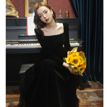 Black Banquet Evening Gown Dress Woman 2022 new name Yuanyuan Temperament Annual Meeting Host High End Normal Can Wear Velvet
