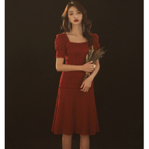 Toast Bride 2021 new autumn wine red little man wedding dress engagement clothes usually wear Women