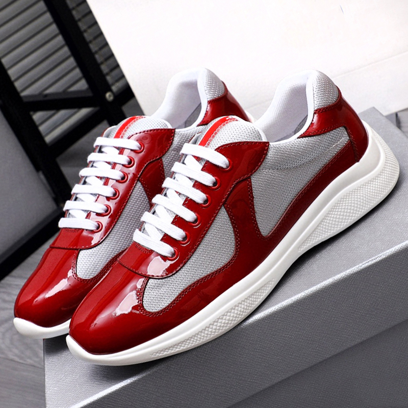 European Style Summer Mesh Breathable Men's and Women's Shoes, Shiny Leather Designer Sports Casual Shoes, Couple's Thick-Soled Lace-Up Genuine Leather Sneakers