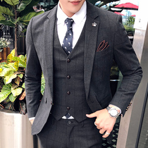 Suits for mens casual youth Inn Wind West suit suit Three sets of Korean version wedding New groom gown handsome