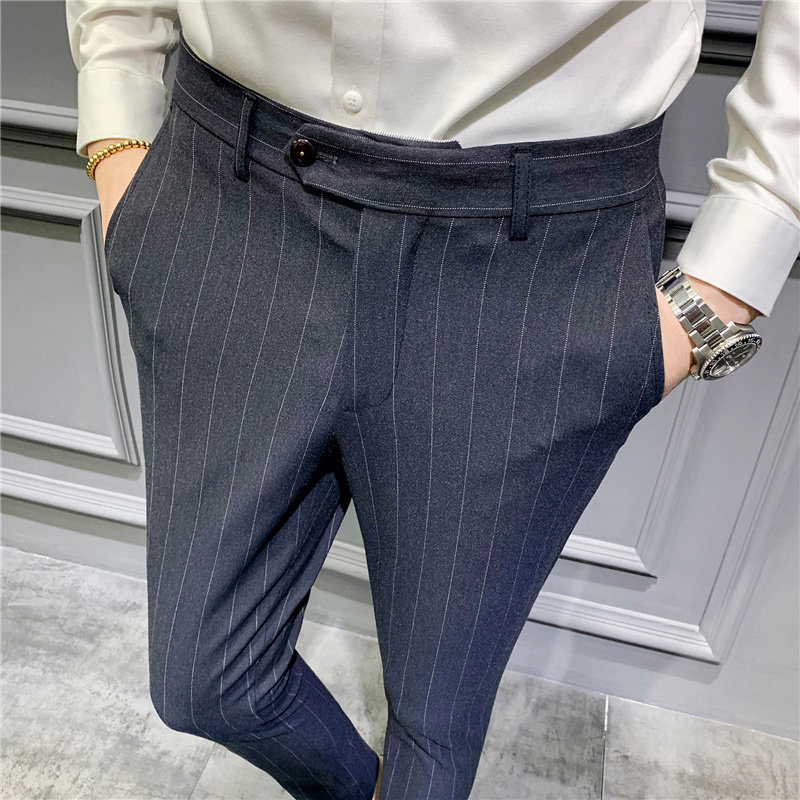 Keketu autumn Korean version of slim casual trousers pencil pants men's striped long trousers non-ironing youth British tide