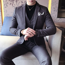 Casual West Suit Mens Youth Casual Korean Version Sashimi Three Sets Wedding Groom Suits Men Suit Professional West Suit