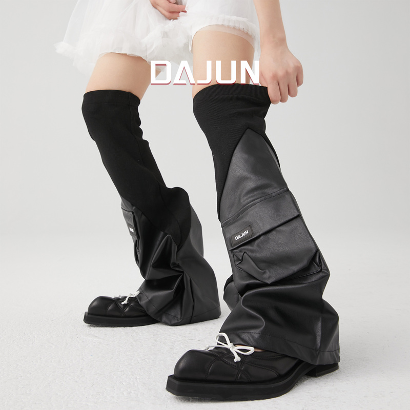 Dajun New Functional Dark Style Threaded Flap Pocket Pants Leather Leg Covers Sock Covers Boot Covers Y2K