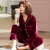 Phong cách Hàn Quốc dài tay bộ đồ ngủ của phụ nữ mùa thu và mùa đông mới vàng nhung dịch vụ nhà phù hợp với áo choàng ngủ hai mảnh đồ ngủ nhung mỏng - Bộ Pajama