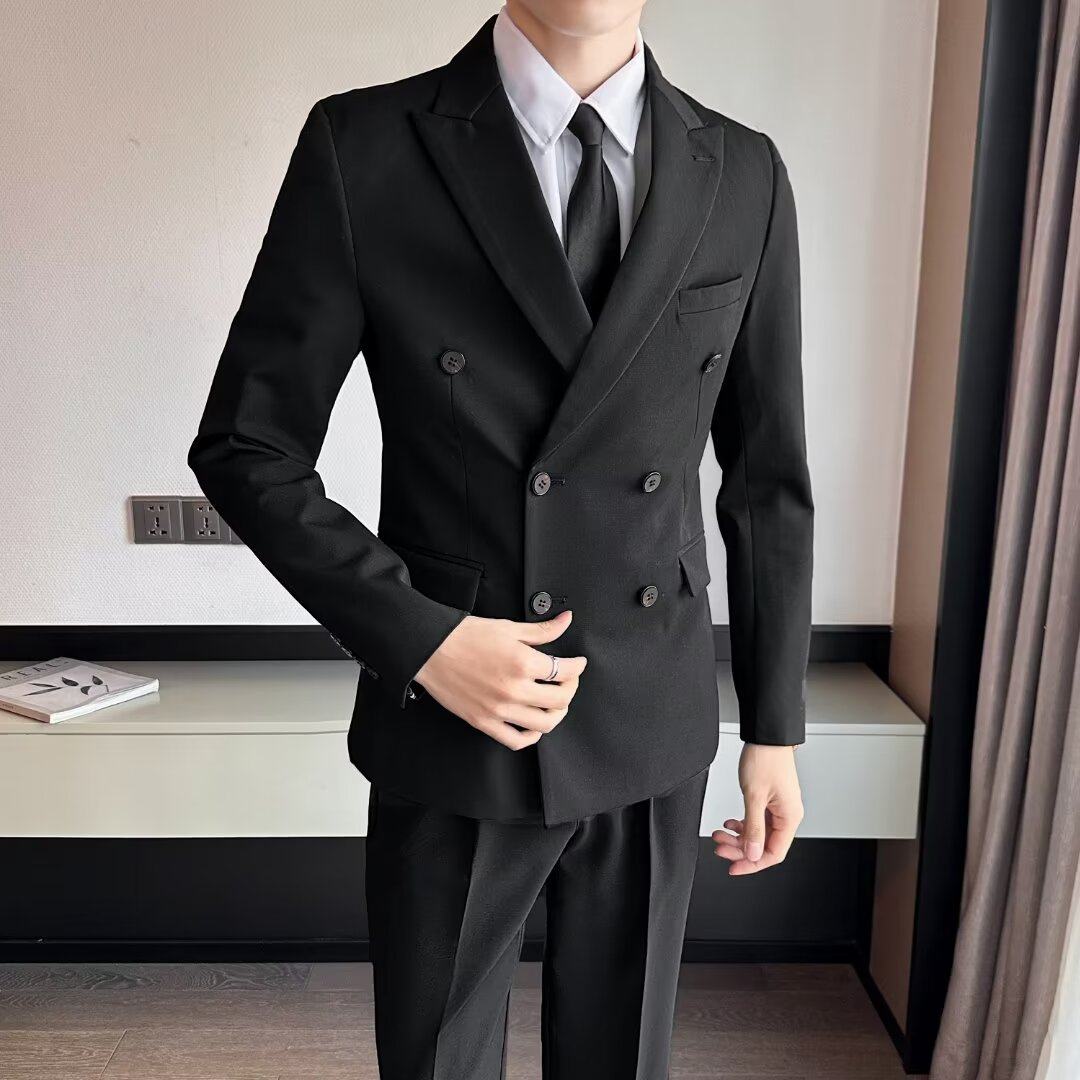 Korean style double-breasted suit set: men's slim-fit, high-end casual  business formal wear, perfect