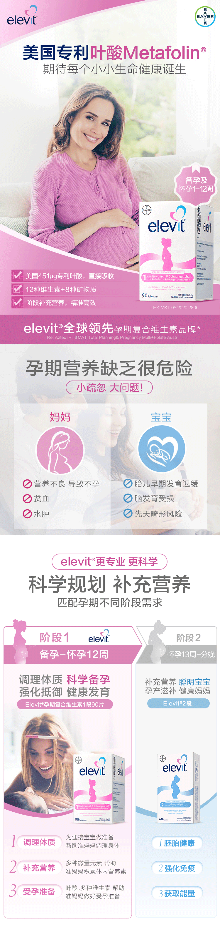 Elevit爱乐叶酸维生素维1段欧版