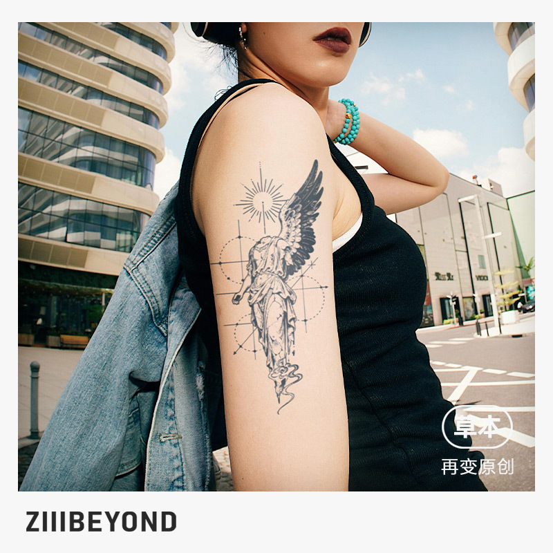 Temporary Angel Wings Herbal Tattoo Stickers for Women, Sexy European and American Style Party Personality Tattoo Stickers, Waterproof Wings Flower Arm