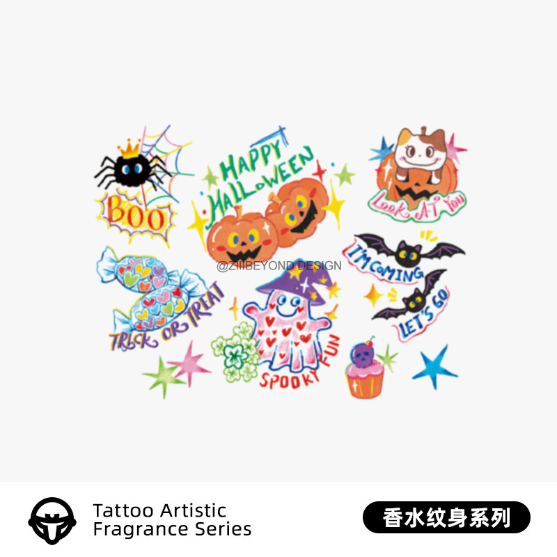 Halloween Graffiti Colorful Perfume Tattoo Stickers Waterproof Long-Lasting Halloween Makeup Party Stickers for Women