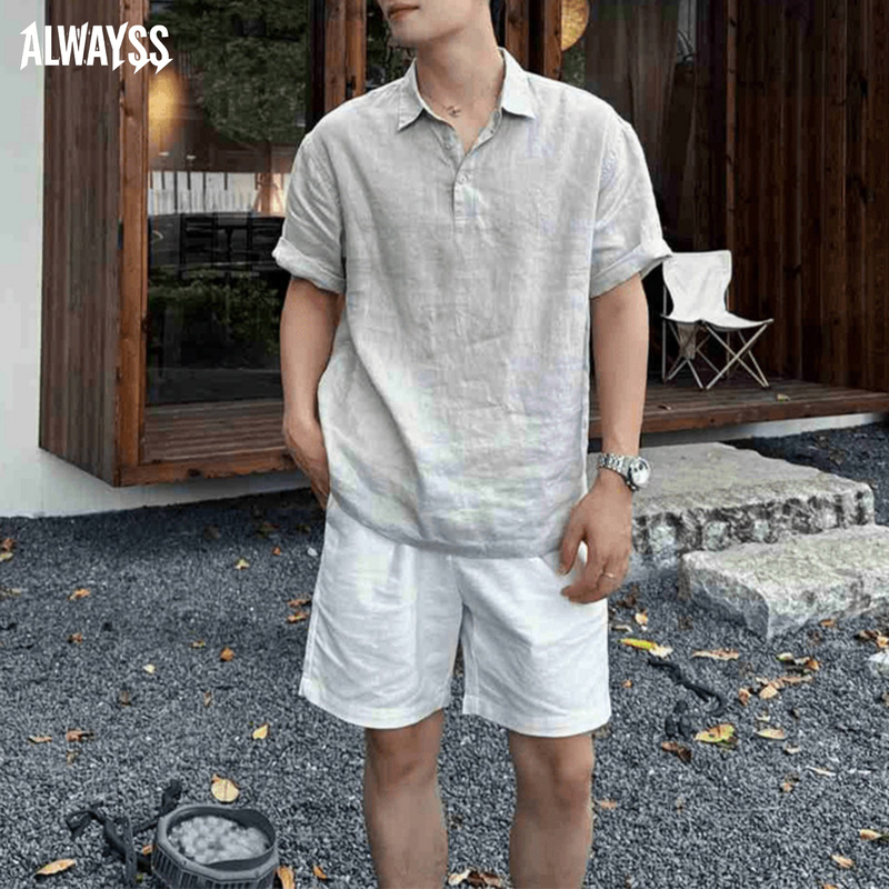 Old Money Style Linen Short-Sleeved Polo Shirt for Men, Summer Thin, Breathable, Loose-Fitting Half-Sleeved T-Shirt, Men's Cool Casual Top