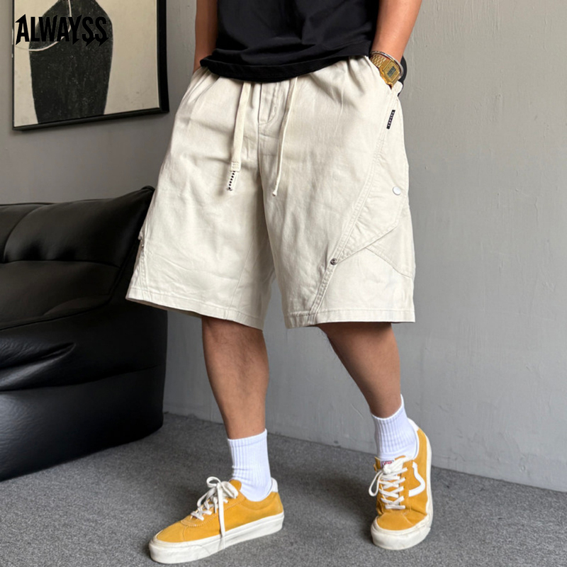 Heavy-Duty Large Pocket Cargo Shorts for Men, Summer American-Style Loose Drawstring Straight-Leg Five-Point Pants, Men's Casual Mid-Length Pants