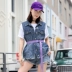 Xuân 2019 mới và thời trang Hàn Quốc denim vest nữ in cá tính vest vest vest không tay ngắn áo khoác thủy triều - Áo vest