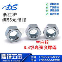 Galvanized nut 8 Grade 8 galvanized nut Blue and white zinc hexagonal nut Hexagonal nut Blue and white zinc nut