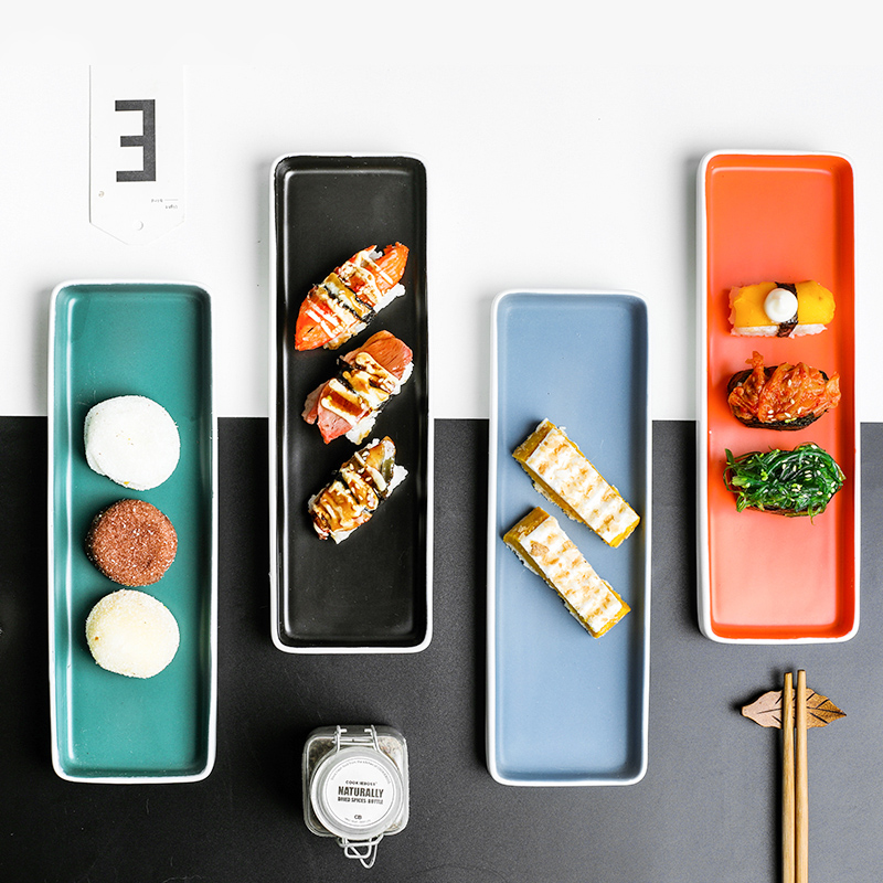 Long plate Household ceramic snack plate Japanese creative sushi long plate Nordic Western Saury plate Snack tableware