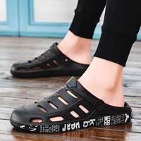 Мужские летние тапочки в стиле Crocs, повседневные модные нескользящие мюли, пляжная обувь, босоножки, в корейском стиле, мягкая подошва, подходят для носки на улице, закрытый носок