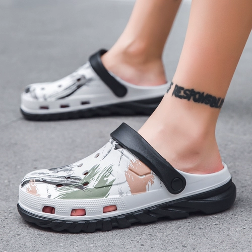 Тапочки в стиле Crocs, мужские тапочки, пляжная нескользящая пляжная обувь, босоножки, мюли, мягкая подошва, крупный округлый носок, подходят для носки на улице, закрытый носок