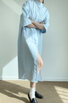 QINGLING summer loose simple French temperament appears thin and refreshing comb cotton five-sleeve shirt dress woman