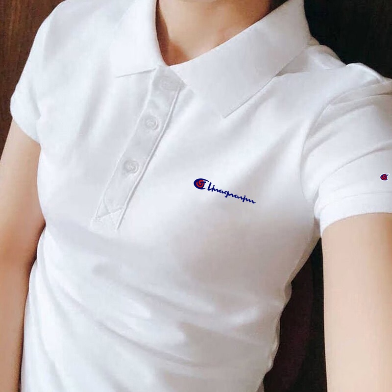 Japanese Version European Champion Authentic Pure Cotton Slim-Fit Short-Sleeve T-Shirt for Women, New Summer Style, Breathable Polo Shirt with a Turn-Down Collar, Trendy Top
