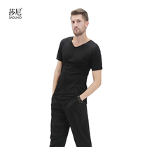 Saniladin dance on top of mens practice sweatshirt Mr. Sharon Fashion Lace Splicing Short Sleeve Casual Blouse