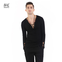 Sanyi National Standard Dance Elastic Comfort Practice Suit Personality Long Sleeve Latin Dance Adult Male Practice Service Jacket